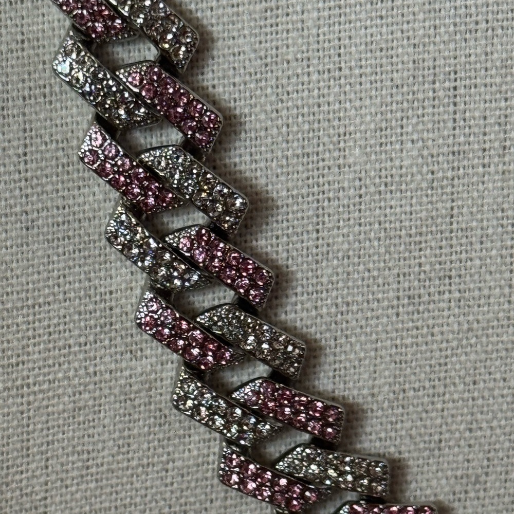 Pink and Clear Rhinestone Cuban Link Chain Cuban Necklace and Matching Bracelet
